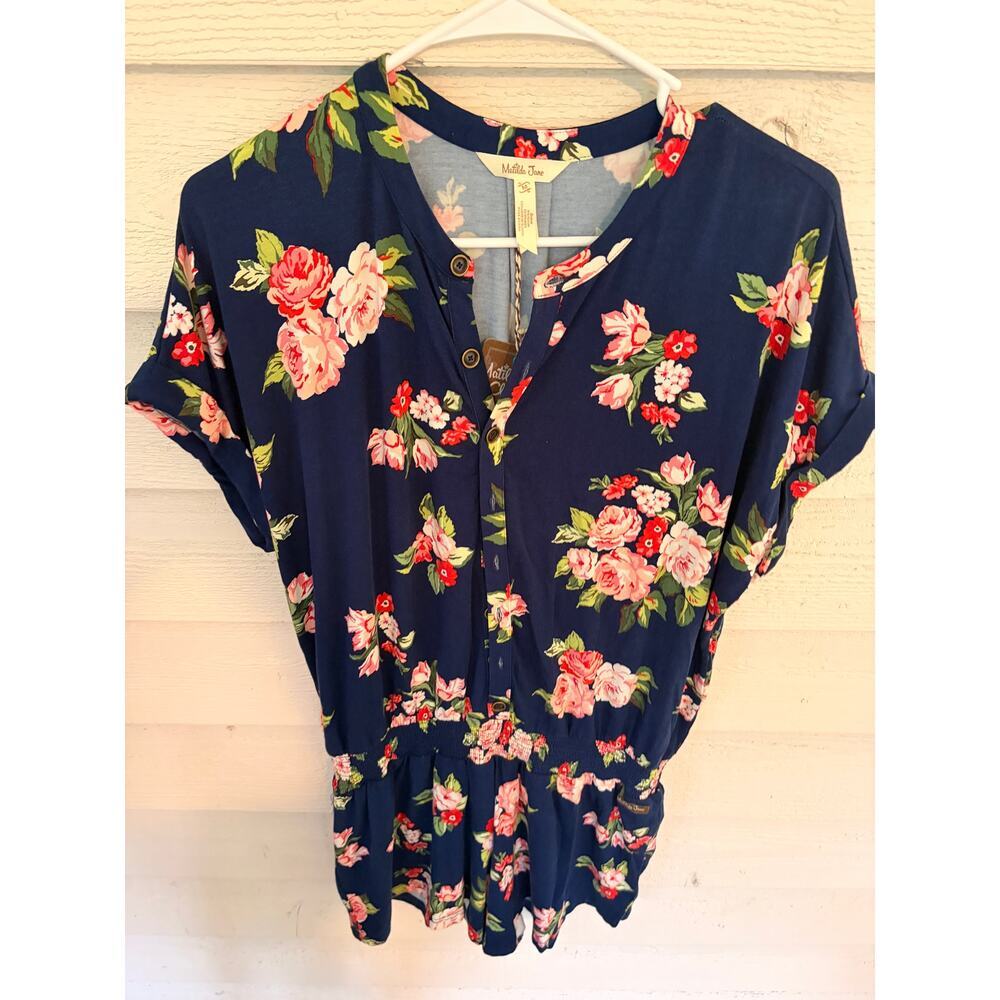 Matilda Jane Navy Floral Button Front Romper Medium NWT Boho - Picture 2 of 8